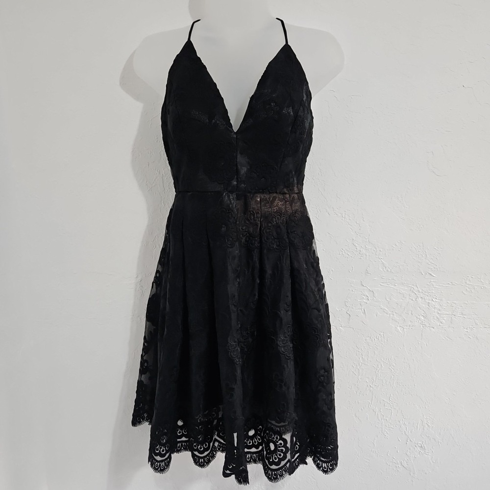 Womens Y2k Black Lace Mini Dress Babydoll Whimsigoth Fairygrunge Dark Romantic